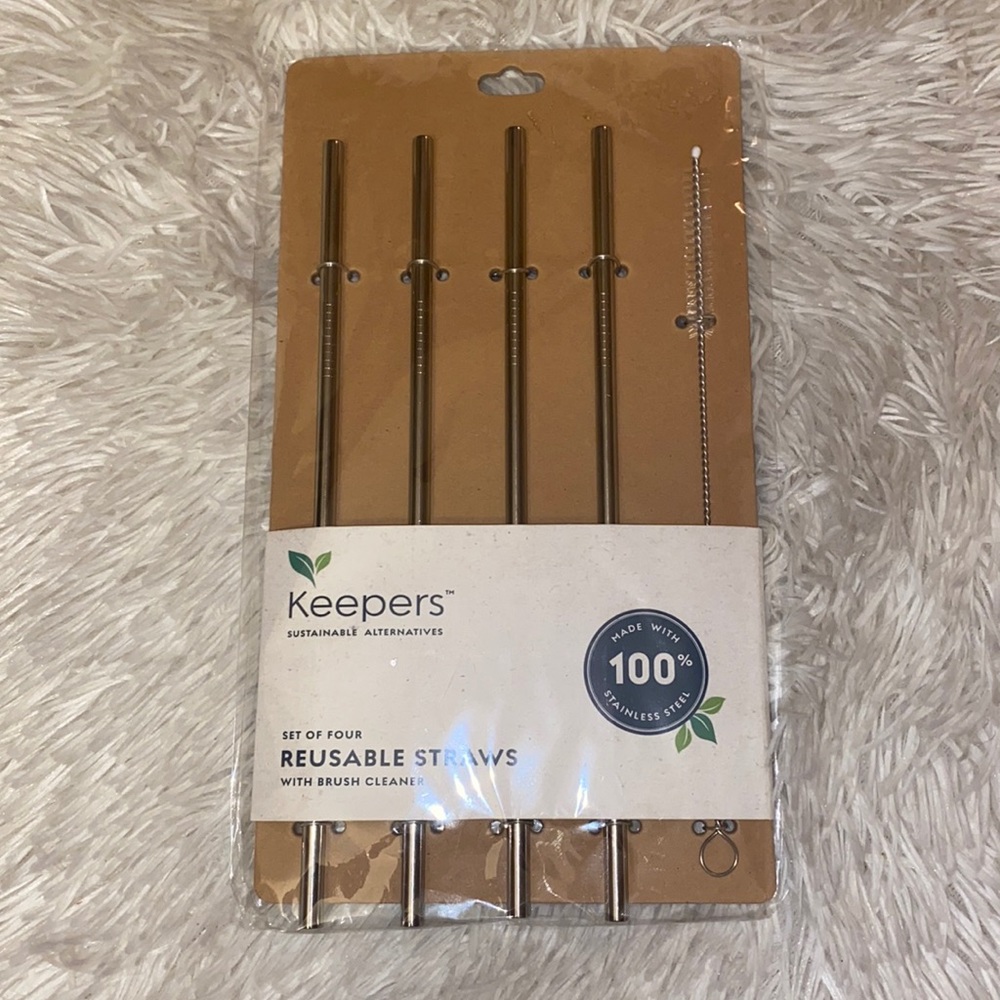 Stainless steel set of 4 straws & cleaning brush NIP